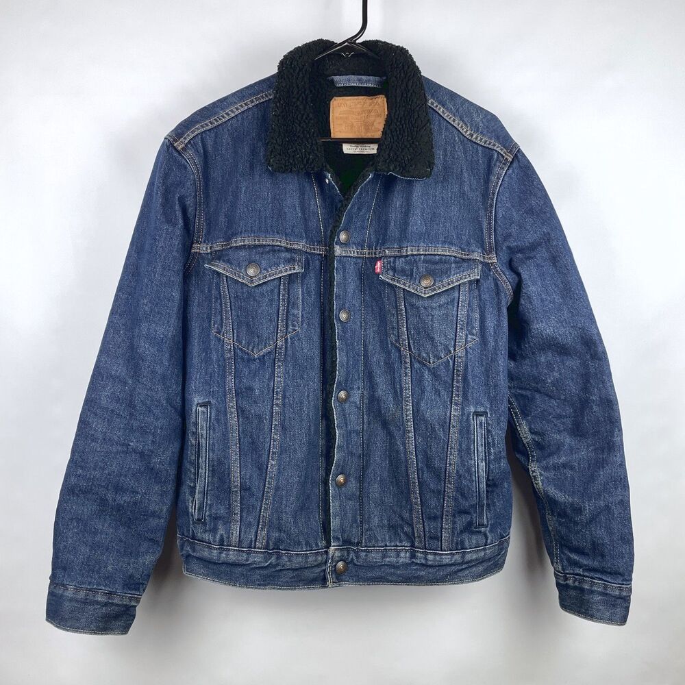 Levi's Men's Size M Type 3 Sherpa Lined Trucker Blue Denim Jacket Big E 16365
